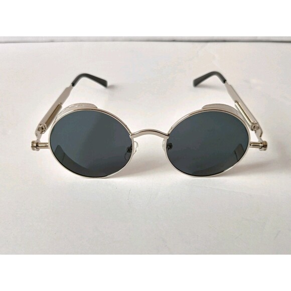 Steampunk Gothic Retro Round Circle Sunglasses Silver Metal Frame Gray Lens C12 - Picture 2 of 8